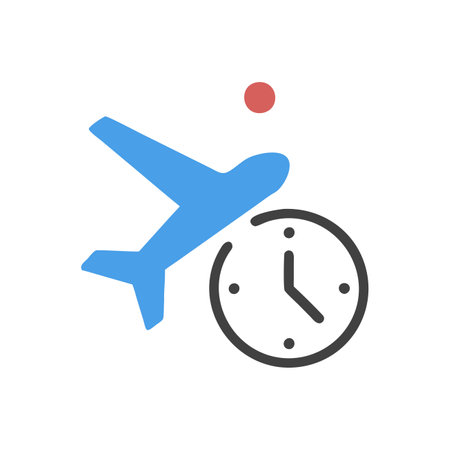 Airplane and clock icon. Flat design style eps 10.のイラスト素材