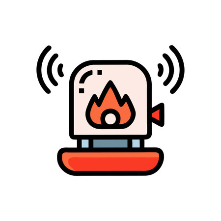 Fire alarm, fire extinguisher flat color icon. Pictogram for web page, mobile app, promo. Editable stroke.のイラスト素材