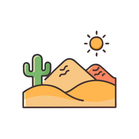 Desert flat color icon. Desert and cactuses. Vector illustrationのイラスト素材