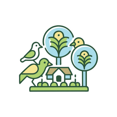 Eco house, bird and tree line icon. Vector illustration, flat designのイラスト素材