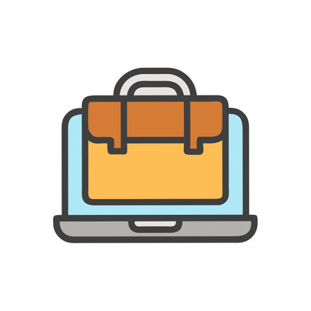 Laptop with briefcase, business and travel related vector icon.のイラスト素材