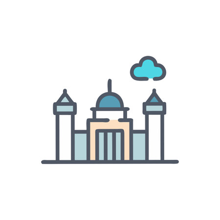 Mosque icon in flat style. Mosque vector illustration on white isolated background.のイラスト素材