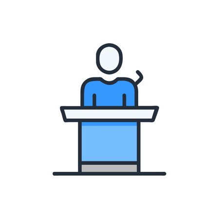 Speaker, conference, seminar, meeting, seminar, speaker flat vector icon.のイラスト素材