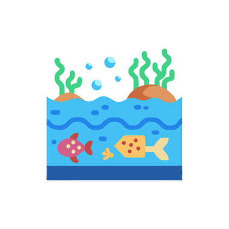 Underwater aquarium icon in flat color style. Aquarium fish tankのイラスト素材