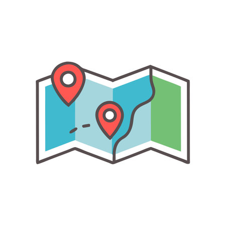 GPS map line icon. Vector illustration, flat design. Editable stroke.のイラスト素材