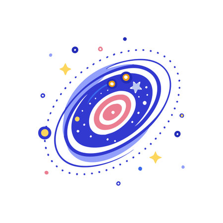 Planets and galaxy icon. Vector illustration in flat linear style.のイラスト素材