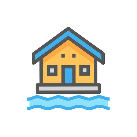 House on the water icon in flat style. Home vector illustration on white isolated background. House business concept.のイラスト素材