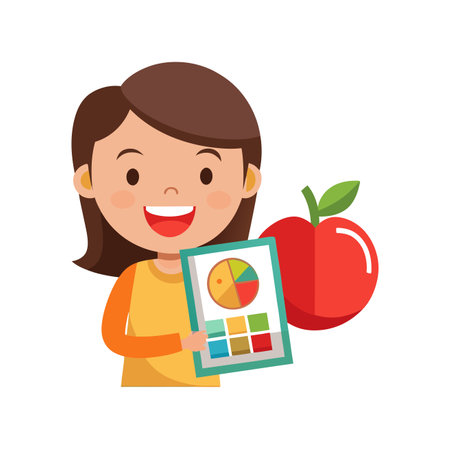 cute little girl with apple and chart vector illustartion designのイラスト素材