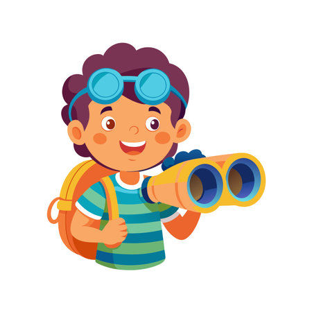 Cute little boy with backpack and binoculars vector Illustrationのイラスト素材
