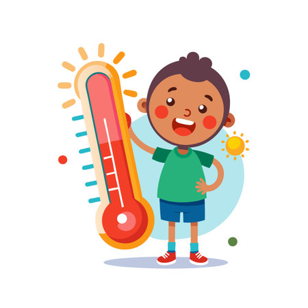 Cute boy with thermometer. Vector illustration in cartoon style.のイラスト素材