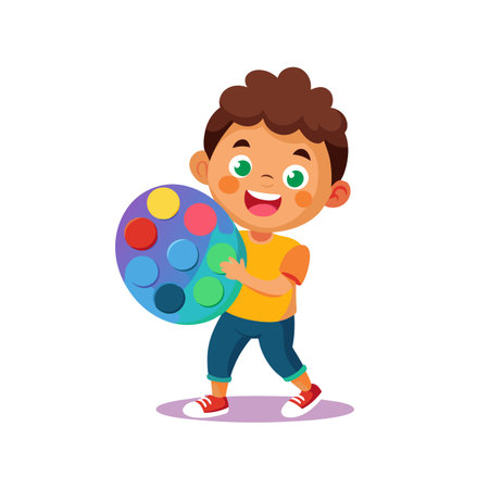 Cute Little Boy Playing With Colorful Palette, Adorable Kid Having Fun Vector Illustrationのイラスト素材