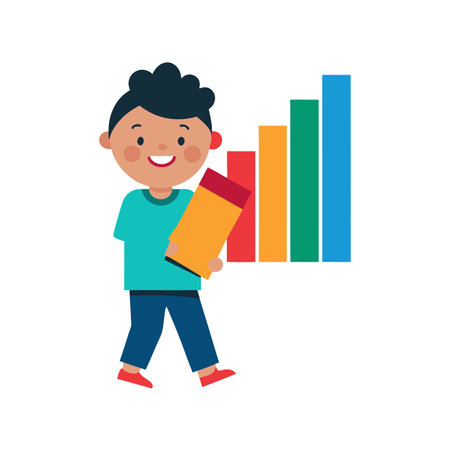Boy with a book and a graph. Vector illustration in flat styleのイラスト素材