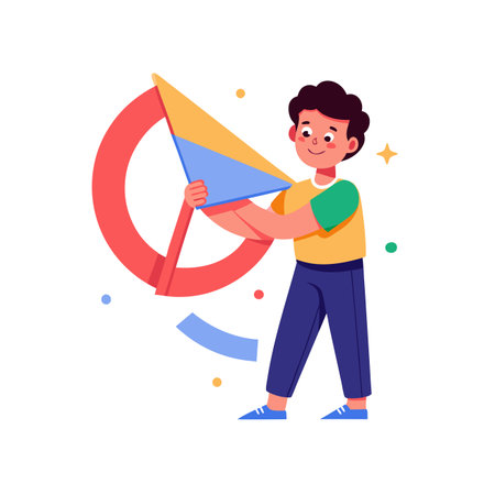 Boy holding paper plane. Flat vector illustration isolated on white background.のイラスト素材