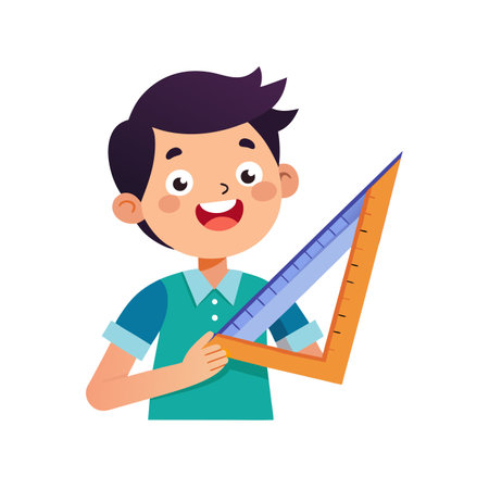 Cute boy holding a ruler and a ruler vector Illustration on a white backgroundのイラスト素材