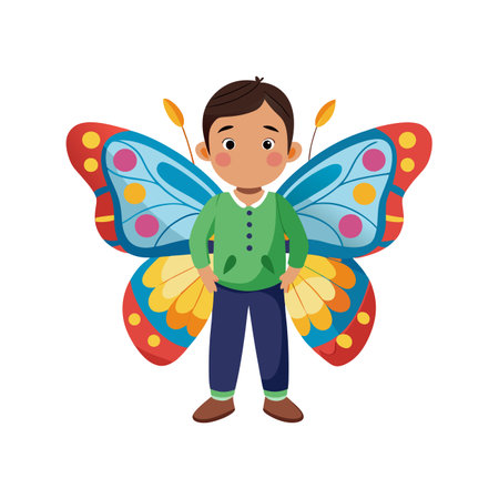 Cute boy with butterfly icon over white background. colorful design. vector illustrationのイラスト素材