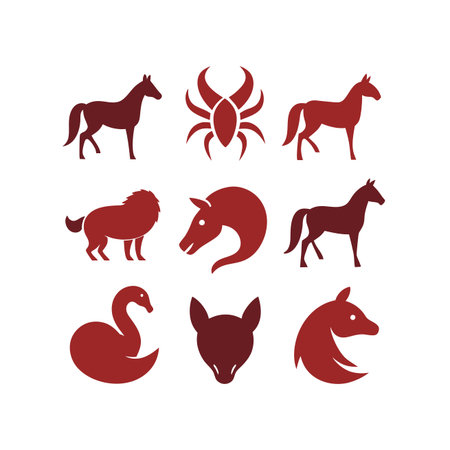 Horse icons set. Farm animals silhouettes. Vector illustration.
