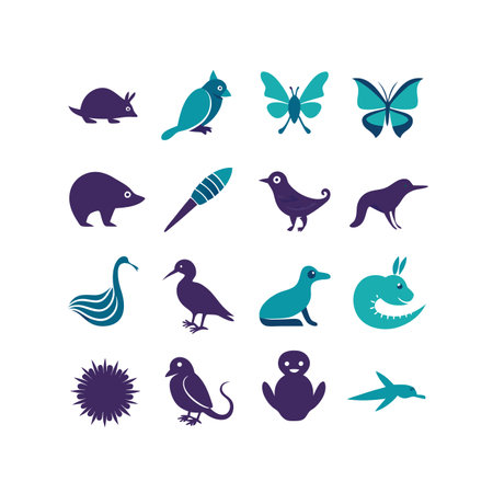 Set of different animals and birds icons. Vector illustration for your designのイラスト素材