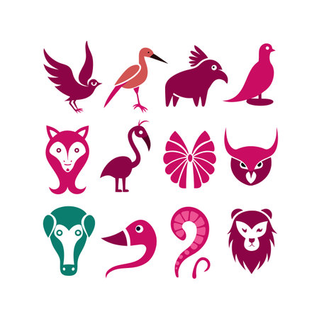 Set of animals icons. Vector illustration in modern flat style. Design elements.のイラスト素材