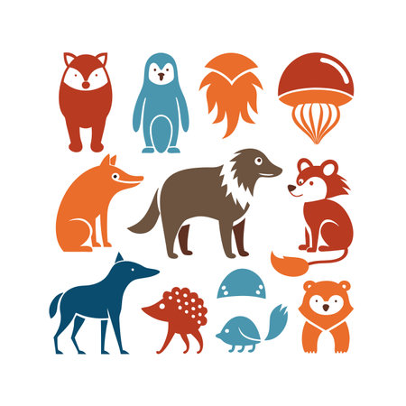 Set of cute wild animals icons in flat style. Vector illustration.のイラスト素材