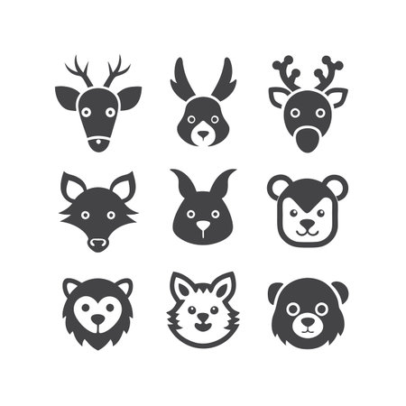 Deer head icons set. Vector illustration in black on white background.