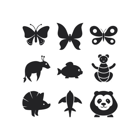 Butterfly, butterfly, panda, bear, penguin, turtle icon setのイラスト素材