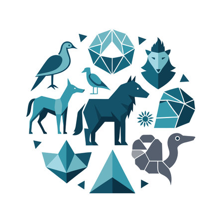 Animals in the circle. Vector illustration in flat design style.のイラスト素材