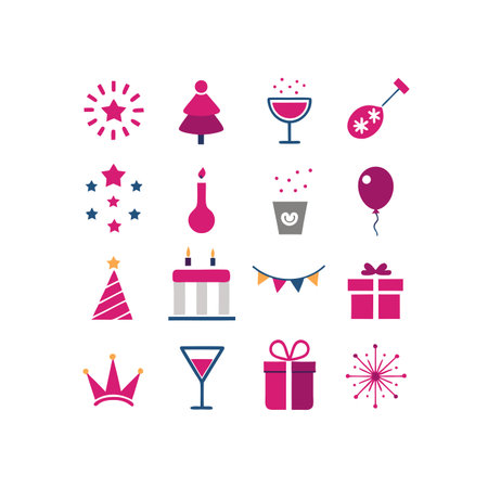 Birthday party icons set in flat style. Vector illustration for holiday design.のイラスト素材
