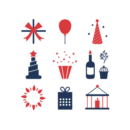 Birthday party icons set. Vector illustration in flat design style.のイラスト素材