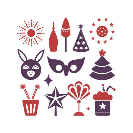 Carnival party icons set. Vector illustration in flat style.のイラスト素材