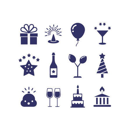 Simple Set of Celebration Icons. Contains such Icons as Champagne, Gift Box, Fireworks and more.のイラスト素材