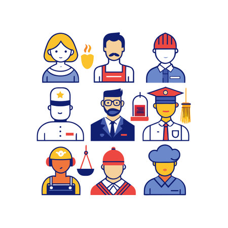 Profession people icons set in flat line style. Vector illustration.のイラスト素材