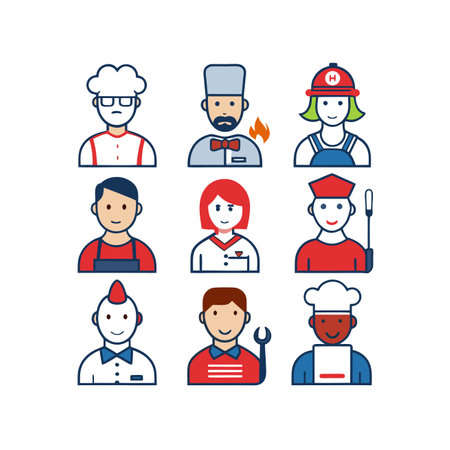 Set of people icons in flat style. Chef, cook, chef, cook, chef, cook. Vector illustrationのイラスト素材