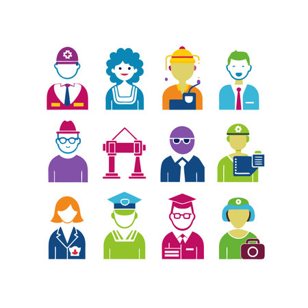 Set of flat icons on the theme of professions and professions. Vector illustrationのイラスト素材