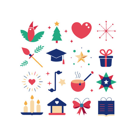 Set of Christmas and New Year icons in flat style. Vector illustrationのイラスト素材