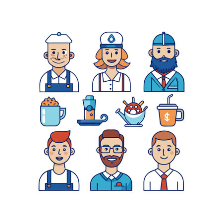 Coffee and restaurant staff icons set. Cartoon illustration of coffee and restaurant staff vector...