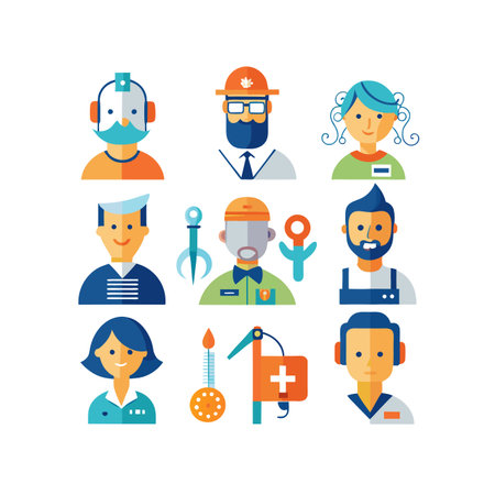 Set of people icons in flat style. Doctor, nurse, surgeon, doctor, nurse, doctor, nurse, scientist. Vector illustrationのイラスト素材