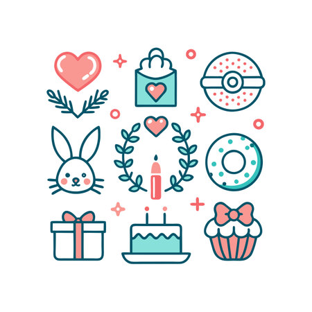 Set of cute line icons for birthday, valentine's day, party.のイラスト素材