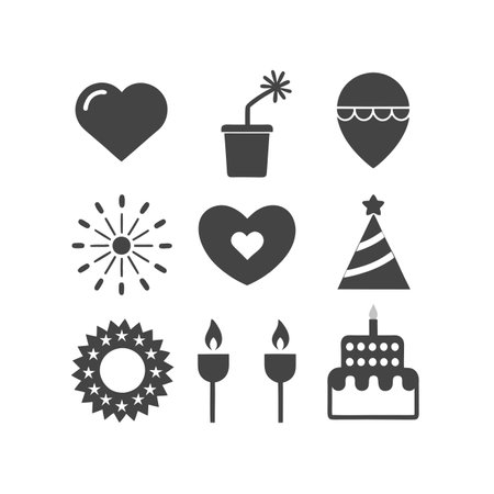 set of icons for birthday party, vector illustration in black and whiteのイラスト素材