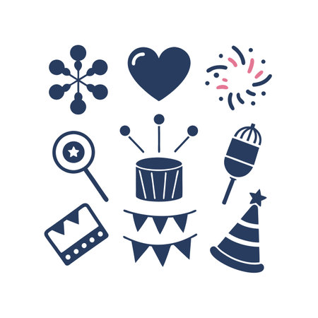 Birthday party icon set. Vector illustration in flat style. Isolated on white background.のイラスト素材