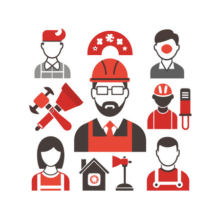 construction workers icons over white background vector illustration. flat style designのイラスト素材