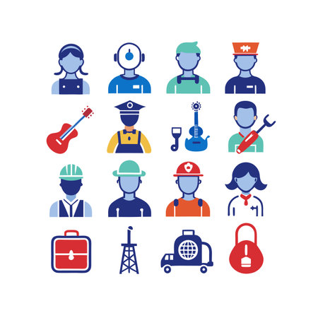 Set of icons on the theme of professions and jobs. Vector illustrationのイラスト素材