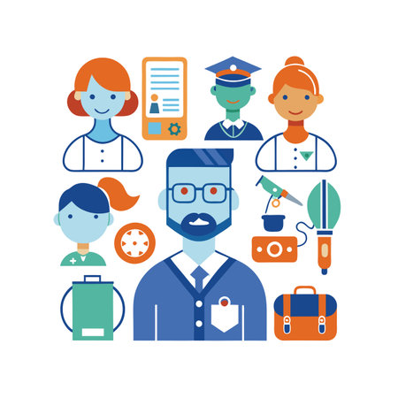 Set of professions icons in flat style isolated on white background. Vector illustration.のイラスト素材