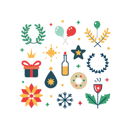 Christmas and New Year icons set in flat design. Vector illustration.のイラスト素材