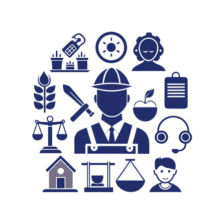 Worker icons set in flat style on white background. Vector illustrationのイラスト素材