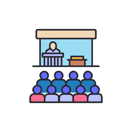 Conference flat color icon. Isolated vector illustration on white background.のイラスト素材