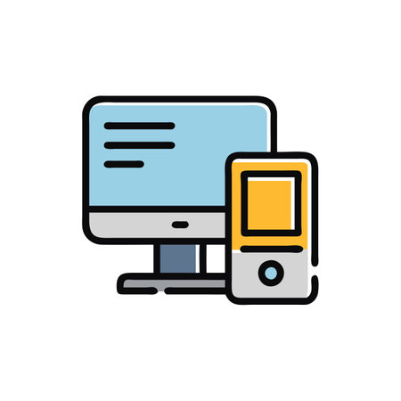Computer and smartphone line style icon design, Digital technology communication social media internet web and screen theme Vector illustrationのイラスト素材