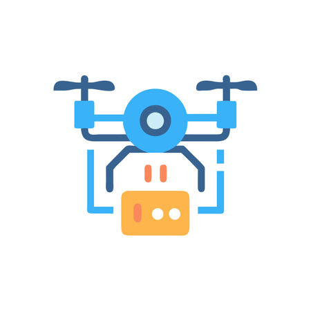 Drone icon in flat color style. Quadcopter with cameraのイラスト素材