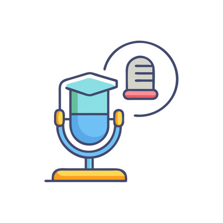 Microphone and graduation cap line icon. Vector illustration, flat designのイラスト素材