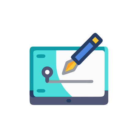 Tablet and pen icon in flat color style. Online education, e-learningのイラスト素材