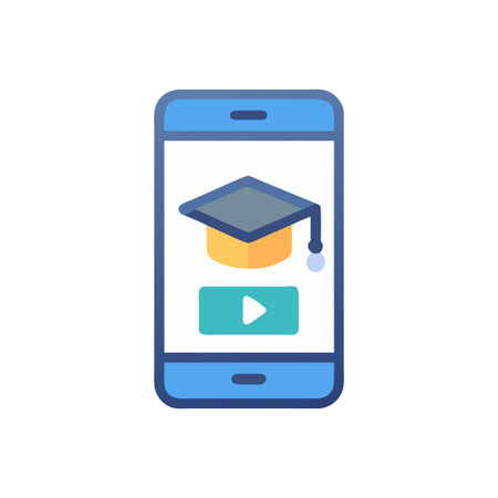 Smartphone with Graduation cap on screen. Online learning, e-learning concept. Vector illustration.のイラスト素材